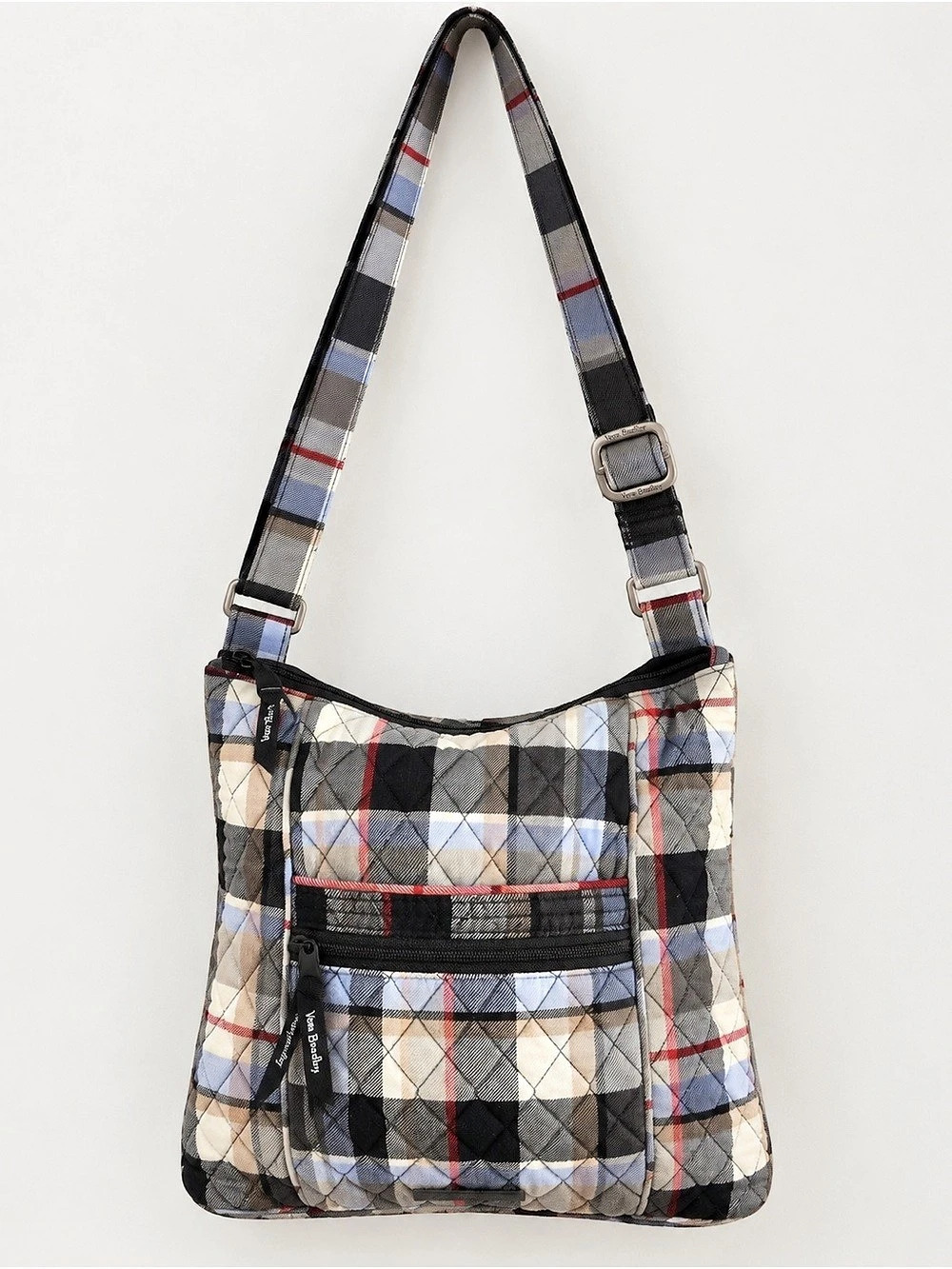 Vera Bradley Quilted Triple Zip Hipster Crossbody Bag Black, Gray, Red & White